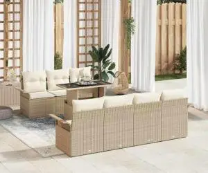 Set de canapele de grădină format din 8 piese cu perne bej din rattan sintetic