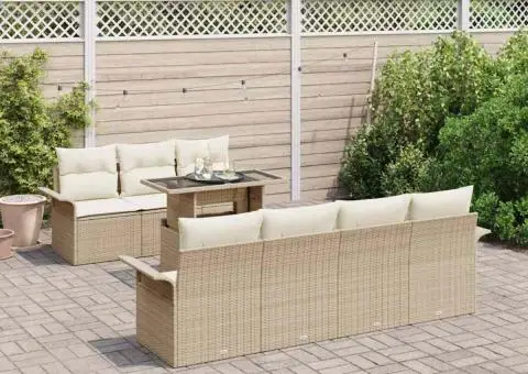 Set de canapele de grădină format din 8 piese cu perne bej din rattan sintetic - 3/5