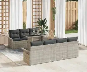 Set de canapea de grădină , 8 piese, cu perne gri deschis din rattan sintetic
