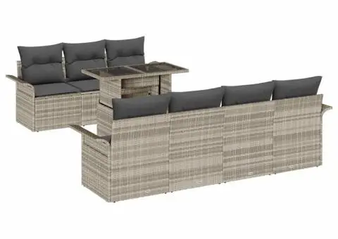 Set de canapea de grădină , 8 piese, cu perne gri deschis din rattan sintetic - 2/5