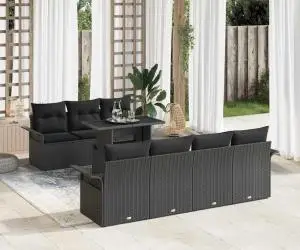 Set Canapele Grădină 8 Piese Perne Negru Rattan Poliester