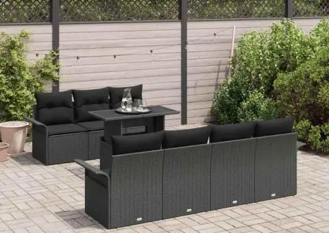 Set Canapele Grădină 8 Piese Perne Negru Rattan Poliester - 3/5