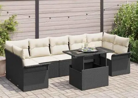 Set de canapea pentru grădină, 8 piese cu perne, ratan poly negru. - 1/5