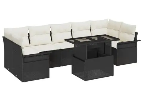 Set de canapea pentru grădină, 8 piese cu perne, ratan poly negru. - 2/5