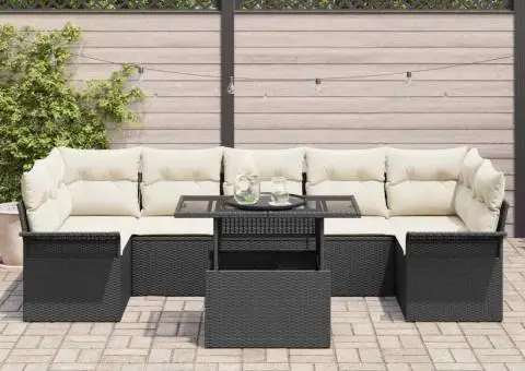 Set de canapea pentru grădină, 8 piese cu perne, ratan poly negru. - 3/5