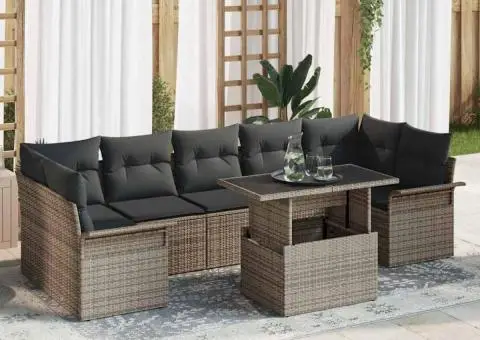 Set de canapea de grădină din 8 piese cu perne gri din poli-ratan - 1/5
