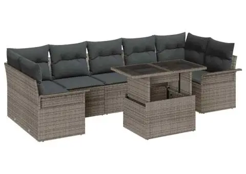 Set de canapea de grădină din 8 piese cu perne gri din poli-ratan - 2/5