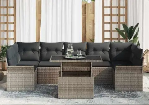 Set de canapea de grădină din 8 piese cu perne gri din poli-ratan - 3/5