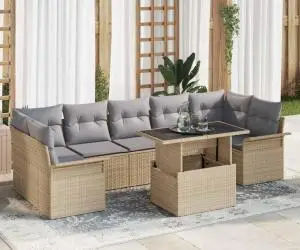 Set de canapele de grădină 8 piese cu perne bej din rattan sintetic