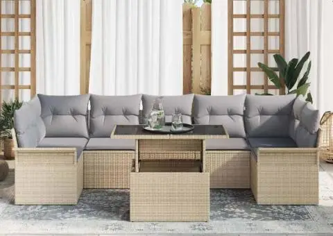 Set de canapele de grădină 8 piese cu perne bej din rattan sintetic - 3/5