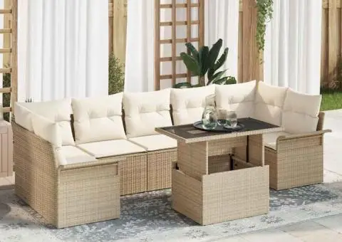 Set de canapele de grădină 8 piese cu perne, bej, din rattan sintetic - 1/5