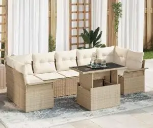 Set de canapele de grădină 8 piese cu perne, bej, din rattan sintetic
