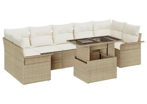 Set de canapele de grădină 8 piese cu perne, bej, din rattan sintetic - 2/5