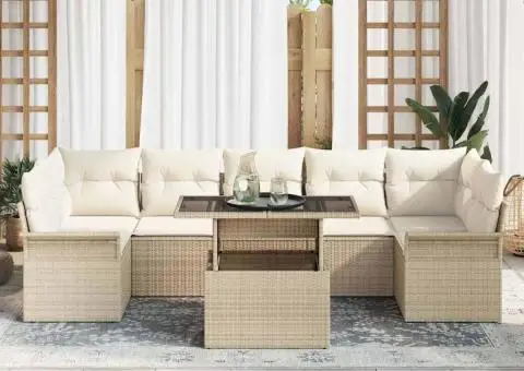 Set de canapele de grădină 8 piese cu perne, bej, din rattan sintetic - 3/5