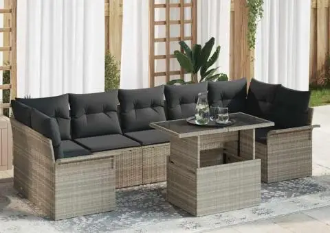 Set de canapea pentru grădină cu 8 piese și perne gri deschis din rattan polietilenic. - 1/5