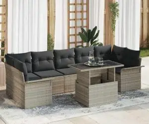 vidaXL Set de canapea pentru grădină cu 8 piese și perne gri deschis din rattan polietilenic.