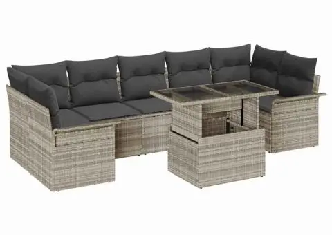 Set de canapea pentru grădină cu 8 piese și perne gri deschis din rattan polietilenic. - 2/5