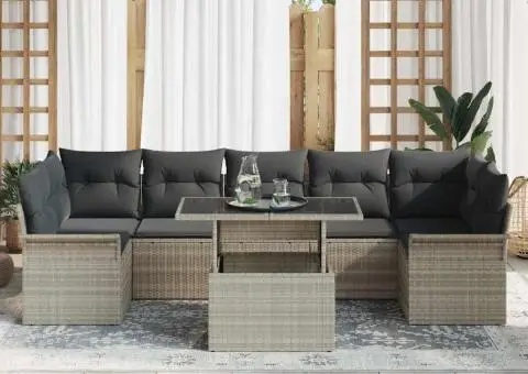 Set de canapea pentru grădină cu 8 piese și perne gri deschis din rattan polietilenic. - 3/5