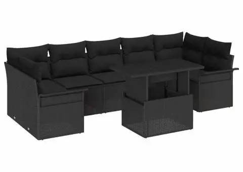Set de canapele de grădină din 8 piese cu perne, negru, din ratan sintetic - 2/5