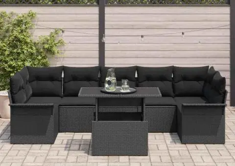 Set de canapele de grădină din 8 piese cu perne, negru, din ratan sintetic - 3/5