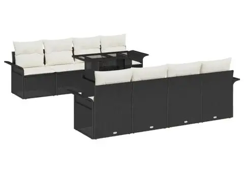 Set canapea grădină 9 piese cu perne, rattan poly negru - 2/5