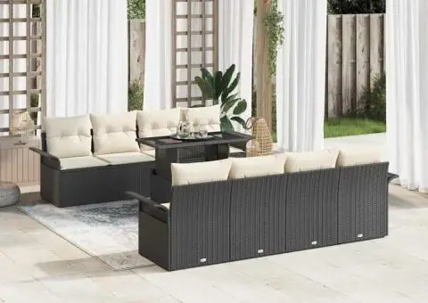 Set canapea grădină 9 piese cu perne, rattan poly negru - 3/5