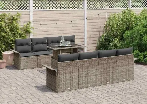 Set de canapele de grădină 7 piese cu perne gri, din rattan lucios - 1/5