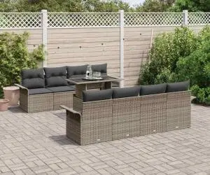 Set de canapele de grădină 7 piese cu perne gri, din rattan lucios