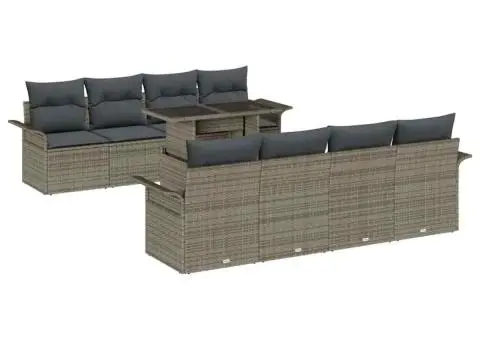 Set de canapele de grădină 7 piese cu perne gri, din rattan lucios - 2/5