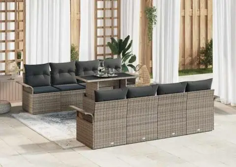 Set de canapele de grădină 7 piese cu perne gri, din rattan lucios - 3/5