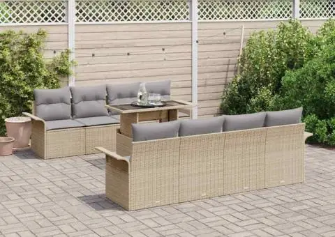 Set de canapea de grădină de 7 piese cu perne bej din ratan sintetic - 1/5