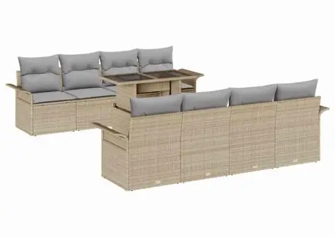 Set de canapea de grădină de 7 piese cu perne bej din ratan sintetic - 2/5