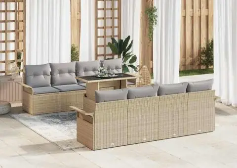 Set de canapea de grădină de 7 piese cu perne bej din ratan sintetic - 3/5