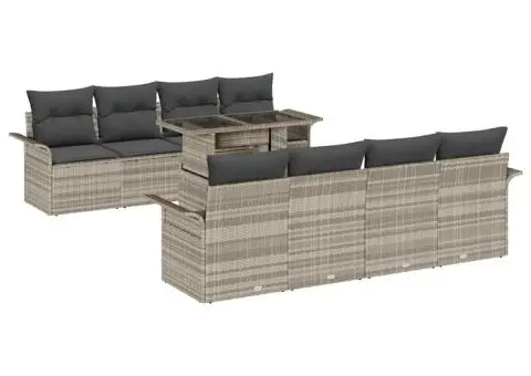 Set de canapea de grădină cu 9 piese și perne gri deschis din rattan poliesteric - 2/5