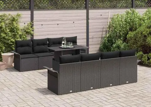 Set de canapele de grădină 9 piese cu perne, ratan poly negru - 1/5