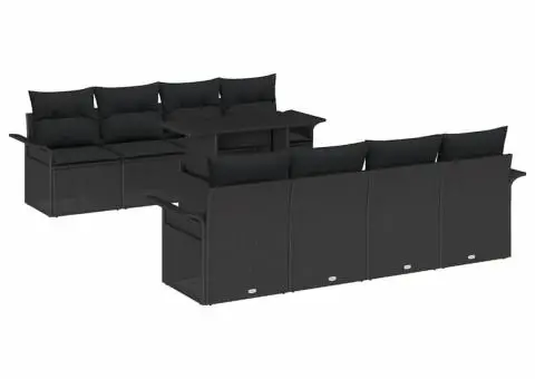 Set de canapele de grădină 9 piese cu perne, ratan poly negru - 2/5