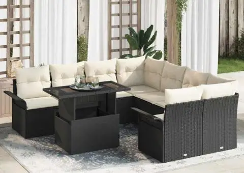 Set de canapea de grădină 9 piese cu perne Negru Rattan - 1/5