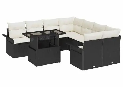 Set de canapea de grădină 9 piese cu perne Negru Rattan - 2/5