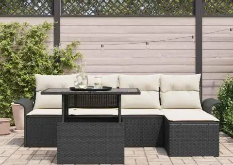 Set de canapea pentru grădină cu 6 piese și perne din rattan sintetic negru - 3/5