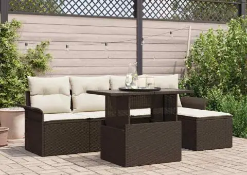 Set de canapea pentru grădină 6 piese cu perne, maro, din rattan polimeric - 1/5