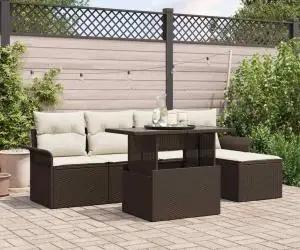 Set de canapea pentru grădină 6 piese cu perne, maro, din rattan polimeric