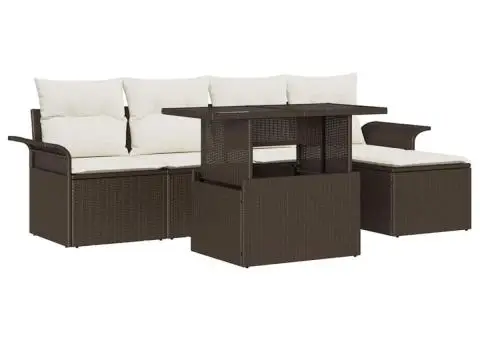 Set de canapea pentru grădină 6 piese cu perne, maro, din rattan polimeric - 2/5
