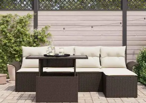 Set de canapea pentru grădină 6 piese cu perne, maro, din rattan polimeric - 3/5