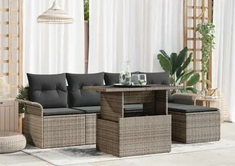 Set de Canapele Grădină cu 6 Piese și Perne Gri din Rattan - 1/5