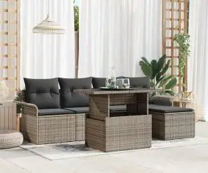 Set de Canapele Grădină cu 6 Piese și Perne Gri din Rattan