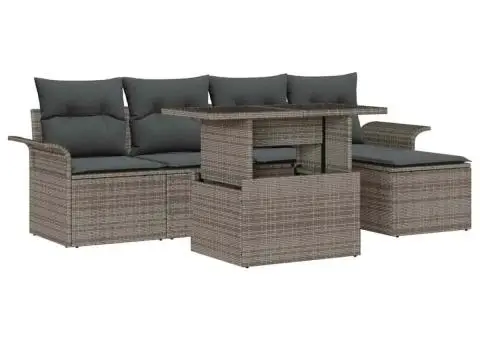 Set de Canapele Grădină cu 6 Piese și Perne Gri din Rattan - 2/5