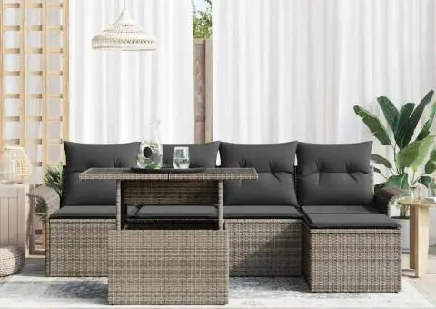 Set de Canapele Grădină cu 6 Piese și Perne Gri din Rattan - 3/5