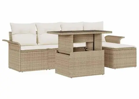 Set de canapea de grădină 6 piese cu perne bej din ratan polimeric - 2/5