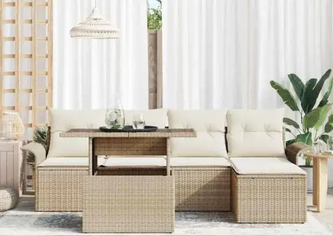 Set de canapea de grădină 6 piese cu perne bej din ratan polimeric - 3/5