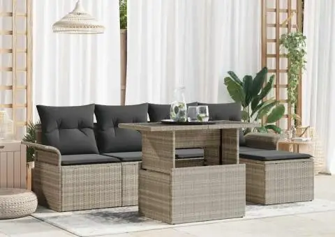 Set de canapea de grădină, 6 piese, cu perne gri deschis din rattan sintetic - 1/5